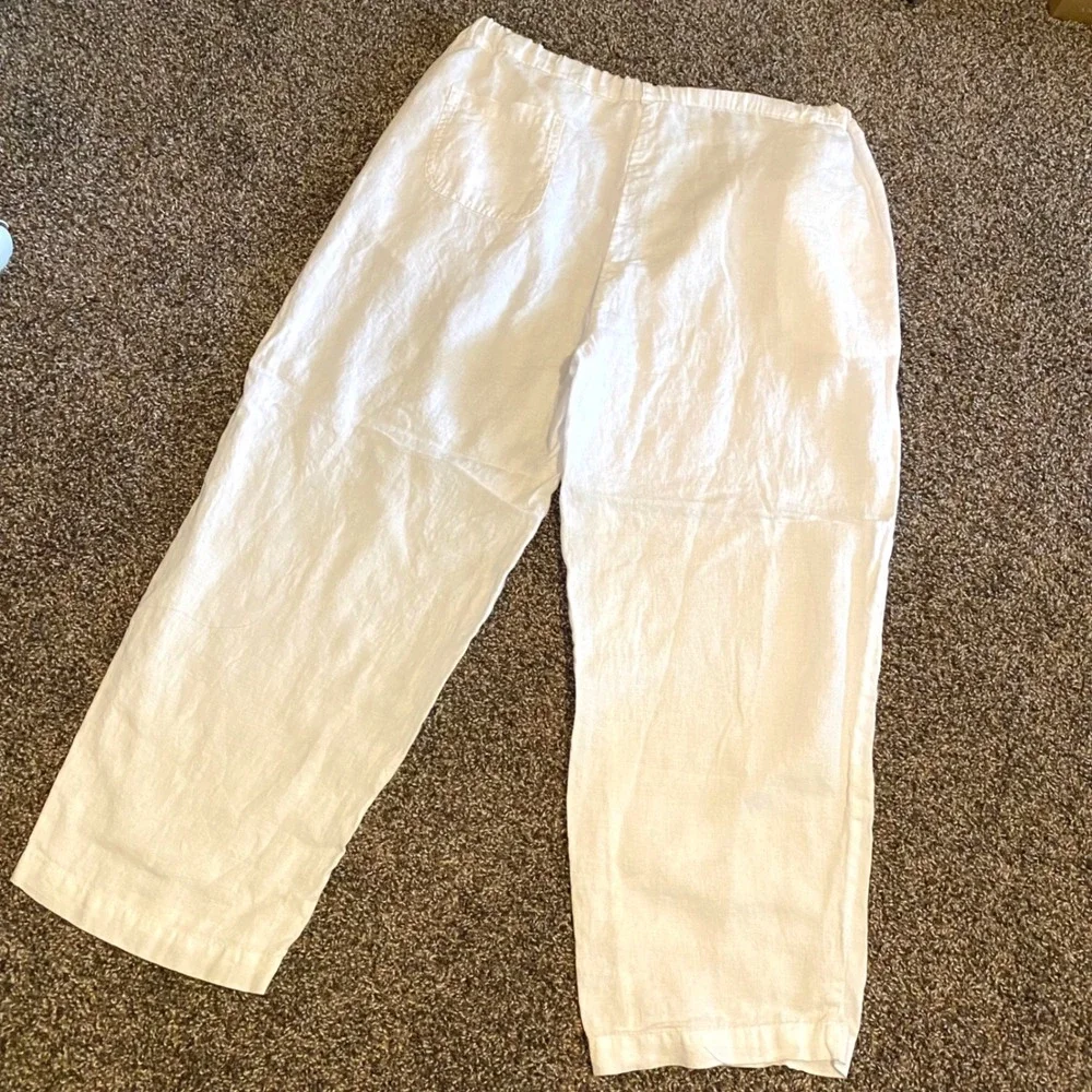 Quince 100% Linen Pants Coastal Minimalist Boho Women Large White Straight Leg